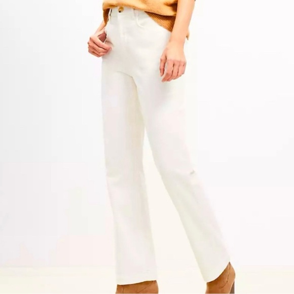 NEW Loft Ivory Corduroy Hi Rise Straight Leg Pants Size 16 - Picture 1 of 8